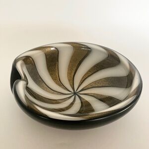 Large ALFREDO BARBINI Mid-Century MURANO GLASS Bowl CIRCUS Striped Pattern